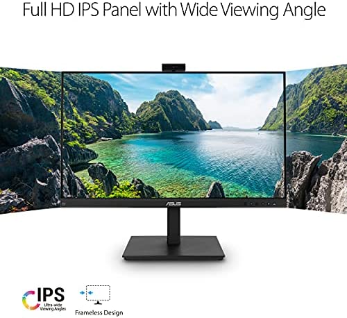 ASUS 27” 1080P Video Conference Monitor (BE279QSK) - Full HD, IPS, Built-in Adjustable 2MP Webcam, Mic Array, Speakers, Eye Care, Wall Mountable, Frameless, HDMI, DisplayPort, VGA, Height Adjustable 3