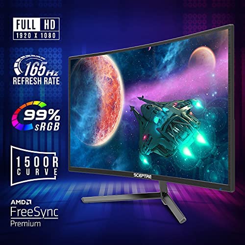 Sceptre Curved 24" Gaming Monitor 1080p up to 165Hz DisplayPort HDMI x3 99% sRGB, AMD FreeSync Build-in Speakers Machine Black 2022 (C248B-FWT168) 3