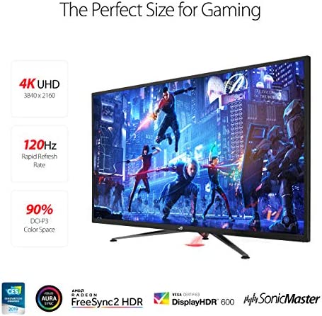 ASUS ROG Strix XG438Q 43” Large Gaming Monitor with 4K 120Hz FreeSync 2 HDR HDR™ 600 90% DCI-P3 Aura Sync 10W Speaker Non-glare Eye Care with HDMI 2.0 DP 1.4 Remote Control 2