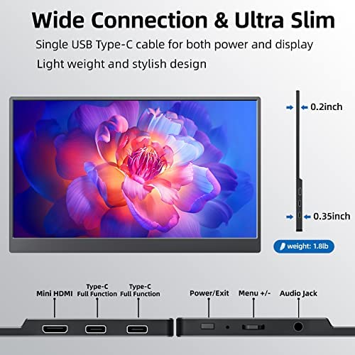 Portable Monitor, Kksmart 15.6 Inch FHD 1080P USB-C IPS Computer Monitor with HDMI Type-C Speakers, External Monitor for Laptop/Mac/PC/Xbox/PS4/Phone, Smart Cover & VESA Mountable 5
