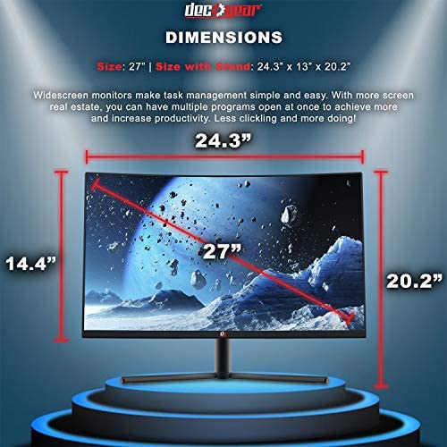 Deco Gear 27-Inch 2560x1440 HDR 400 Color Accurate Curved Gaming Monitor, VA Panel, 16:9 Aspect Ratio, 3000:1 Contrast Ratio, 99% sRGB, 85% NTSC, 90% DCI-P3, 83% Adobe RGB, 144Hz Refresh Rate 6