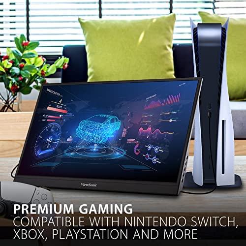ViewSonic VX1755 17 Inch 1080p Portable IPS Gaming Monitor with 144Hz, AMD FreeSync Premium, 2 Way Powered 60W USB C, Mini HDMI, and Built in Stand with Cover for Home and Esports 3