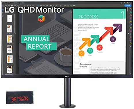 LG 32QP880-B 32'' QHD (2560 x 1440) 75Hz IPS Monitor with USB Type-C and ErgoStand, HDR10 + Wacky Jacky Cleaning Cloth 1
