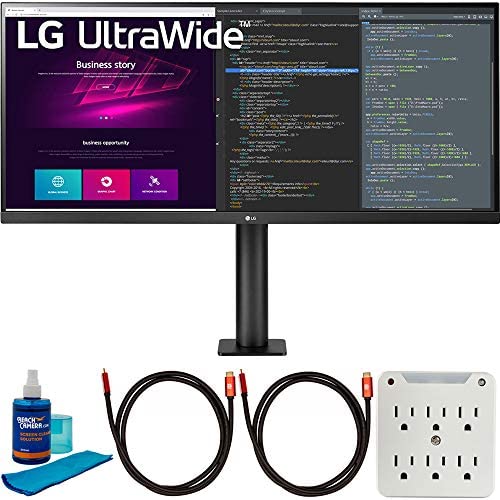 LG 34WN780-B 34" 21:9 UltraWide QHD 3440x1440 Ergo IPS HDR Monitor Bundle with 2X Deco Gear 6FT 4K HDMI 2.0 Cable, Screen Cleaner and 6-Outlet Surge Adapter with Night Light 1