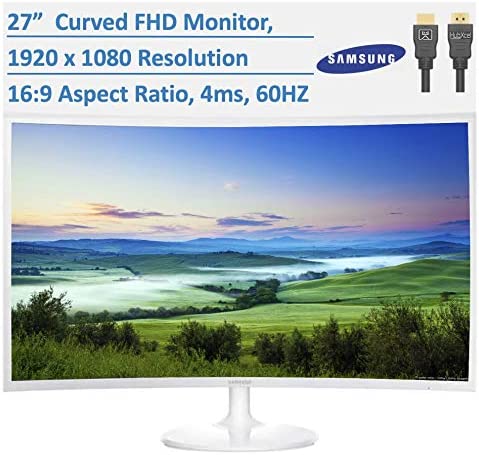 Newest Samsung 27” Ultra Slim Class Curved FHD Monitor (1920 x 1080) PC Computer for Business Student,VGA, HDMI, FreeSync, 60 Hz, 4ms, 16:9 Aspect Ratio, 3000:1 Contrast Ratio, w/HubXcel HDMI Cable 1