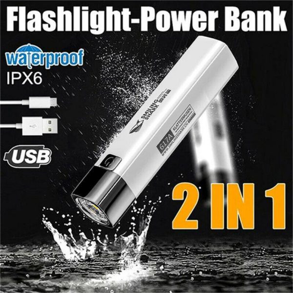 2 In1 USB Flashlight Power Bank Mobile Phone Rechargeable Strong Light Torch Search Mini 1200 MAh Camping Hiking Fishing Torch 1