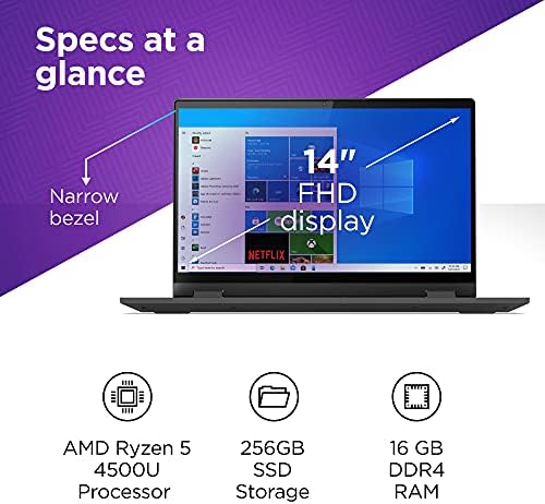 Lenovo Flex 5 Laptop, 14.0" FHD Touch Display, AMD Ryzen 5 5500U, 16GB RAM, 256GB Storage, AMD Radeon Graphics, Windows 11 Home, Graphite Grey 5